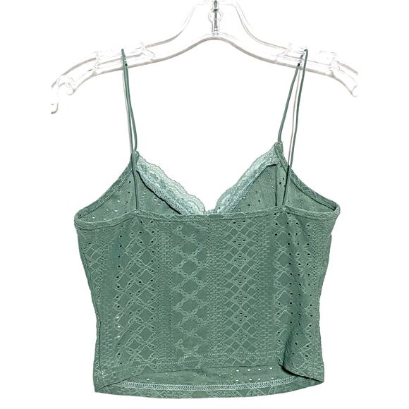Green Camisole Eyelet Lace S Forest Fairy Coquette Ruched Bust Dainty Goblincore - Picture 6 of 9